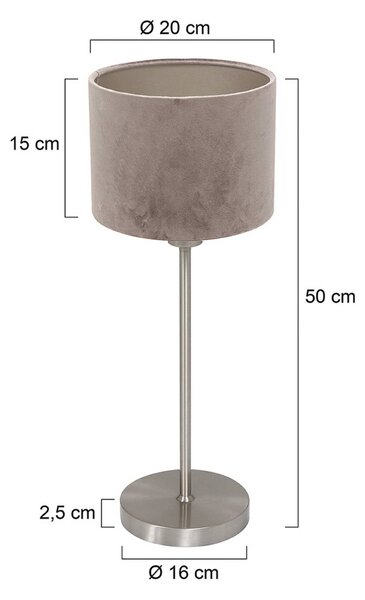 Mexlite Stolní lampa Noor, ocel/stříbrný velur, výška 50 cm, E27, Hliník / šedá / zinek, Obývací pokoj / jídelna, kov