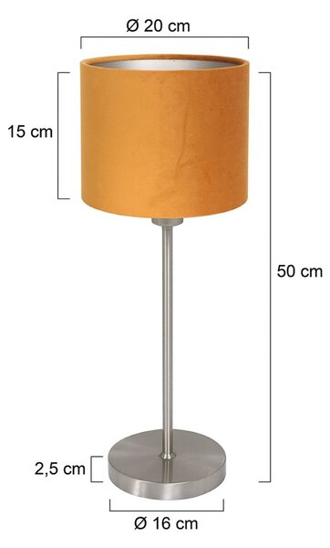 Mexlite Stolní lampa Noor, ocel/zlatý velur, výška 50 cm, E27, Hliník / šedá / zinek, Obývací pokoj / jídelna, kov