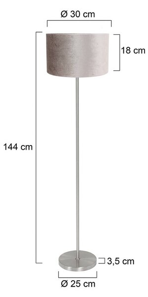 Mexlite Stojací lampa Noor, ocel/stříbrný velur, výška 144 cm, E27, Hliník / šedá / zinek, Obývací pokoj / jídelna, kov