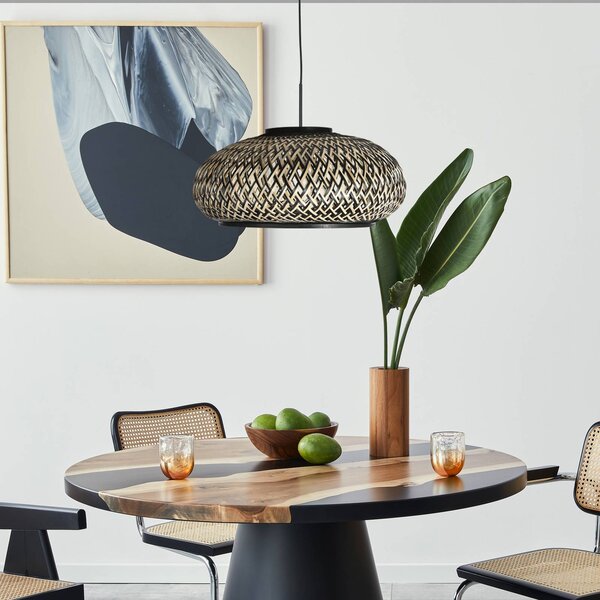 Steinhauer Závěsné světlo Sparkled Light 4476ZW, bambusové pletivo, Ø 50 cm, stmívatelný, Černá, Obývací pokoj / jídelna, Bambus