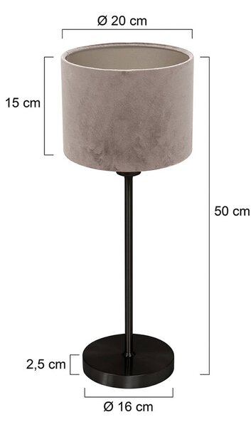 Mexlite Stolní lampa Noor černá/stříbrný velur, výška 50 cm, E27, Černá, Obývací pokoj / jídelna, kov