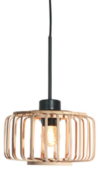 Steinhauer Závěsné světlo Sparkled Light, černá/přírodní bambus, Ø 20 cm, stmívatelný, Světlé dřevo, Obývací pokoj / jídelna, Bambus