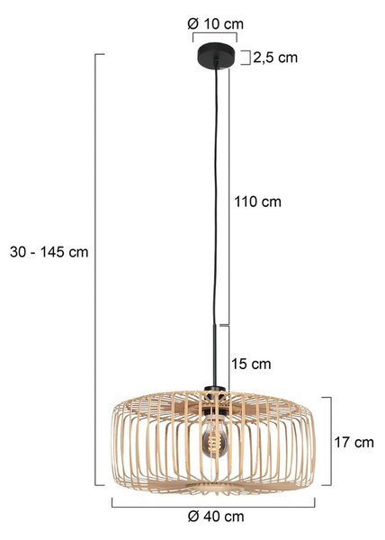 Steinhauer Závěsné světlo Sparkled Light, černá/přírodní bambus, Ø 40 cm, stmívatelný, Světlé dřevo, Obývací pokoj / jídelna, Bambus