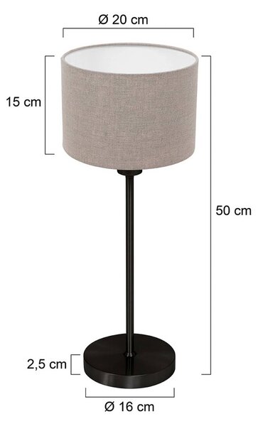 Mexlite Stolní lampa Noor, černá/plátno v barvě bláta, výška 50 cm, E27, Černá, Obývací pokoj / jídelna, kov