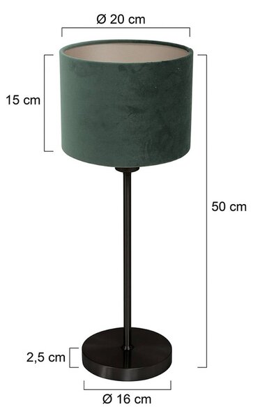 Mexlite Stolní lampa Noor, černá/zelený velur, výška 50 cm, E27, Černá, Obývací pokoj / jídelna, kov