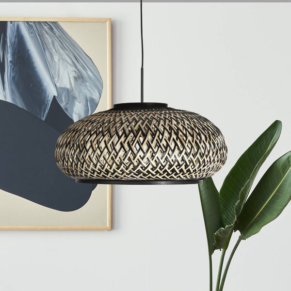 Steinhauer Závěsné světlo Sparkled Light 4476ZW, bambusové pletivo, Ø 50 cm, stmívatelný, Černá, Obývací pokoj / jídelna, Bambus