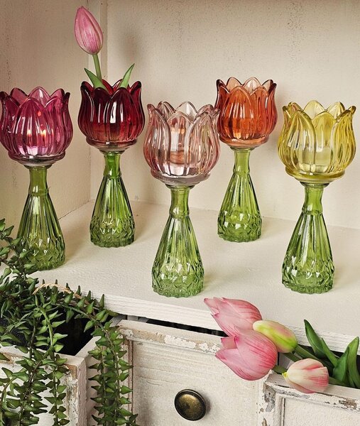5ks barevný mix skleněný svícen/ váza tulipán Love Tulip - Ø 7*18 cm - daan kromhout