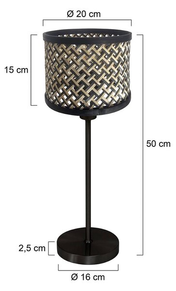 Mexlite Stolní lampa Noor černá/pletenina černá-přírodní, výška 50 cm, E27, Černá, Obývací pokoj / jídelna, kov
