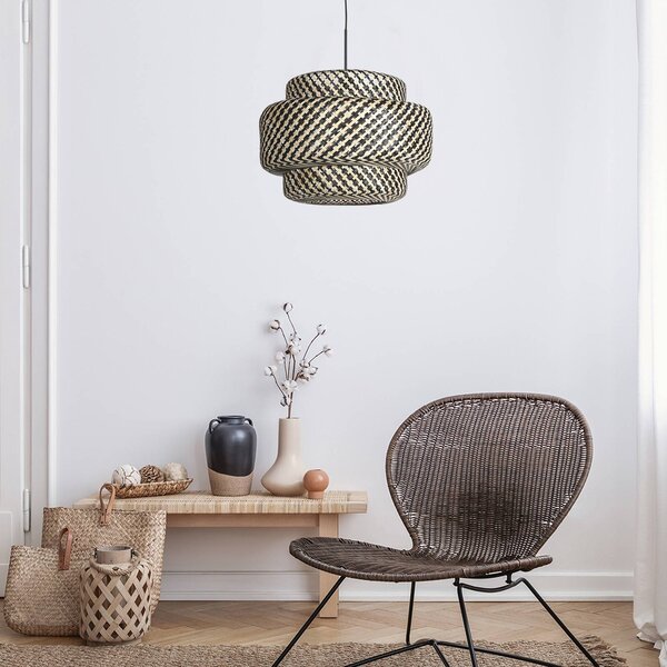 Steinhauer Závěsné světlo Sparkled Light 4478ZW, bambusové pletivo, Ø 53 cm, stmívatelný, Černá, Obývací pokoj / jídelna, Bambus