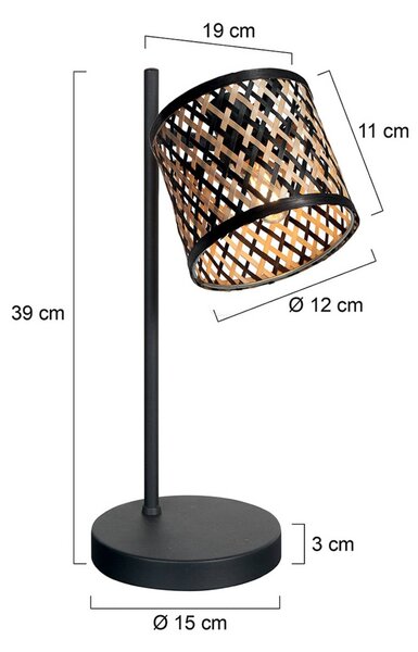 Mexlite Stolní lampa Sumba, černá, bambus přírodní/černý, E14, Černá, Obývací pokoj / jídelna, kov