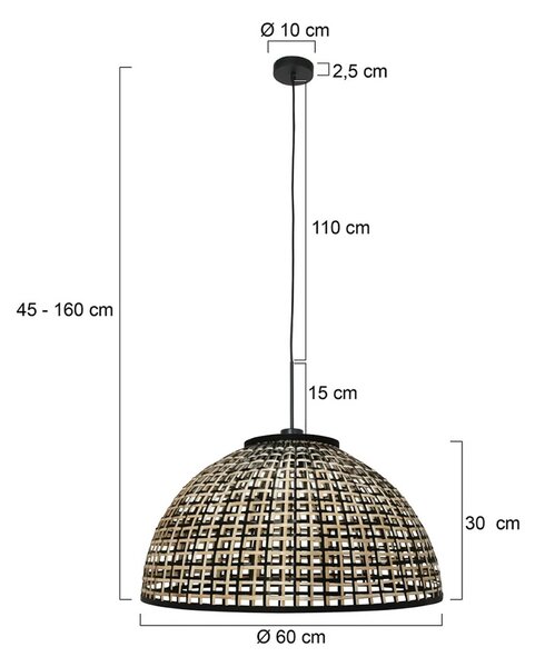 Steinhauer Závěsné světlo Sparkled Light 4477ZW, bambusové pletivo, Ø 60 cm, stmívatelný, Černá, Obývací pokoj / jídelna, Bambus