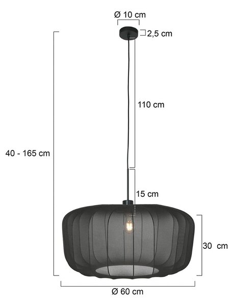 Steinhauer Závěsné světlo Sparkled Light, černý nylon, Ø 60 cm, E27, stmívatelný, Černá, Obývací pokoj / jídelna, Textil / tkanina / hedvábí, Moderní