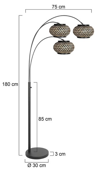 Steinhauer Stojací lampa Nox Light, 3 žárovky, černá, bambusové pletivo, E27, Černá, Obývací pokoj / jídelna, kov