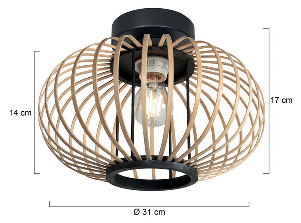 Anne Light Stropní světlo Bloeba, černé, bambusové tyče, Ø 31 cm, stmívatelný, Černá, Obývací pokoj / jídelna, kov