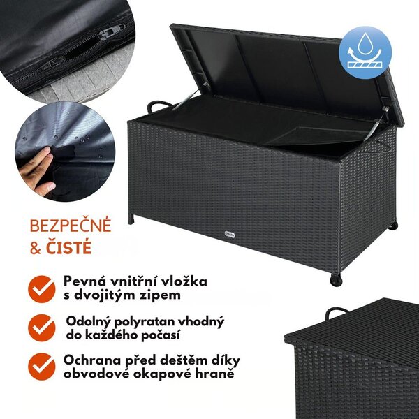 Polyratanový úložný box RICCO, 117 x 53 x 60cm, černá Casaria