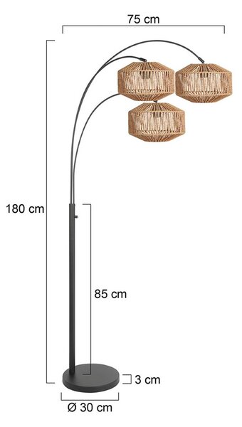 Steinhauer Stojací lampa Nox Light, 3 žárovky, černá, hnědý kabel, E27, Černá, Obývací pokoj / jídelna, kov