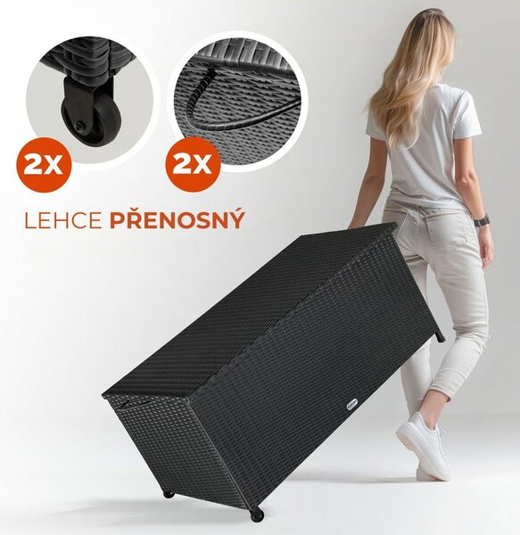 Polyratanový úložný box RICCO, 117 x 53 x 60cm, černá Casaria