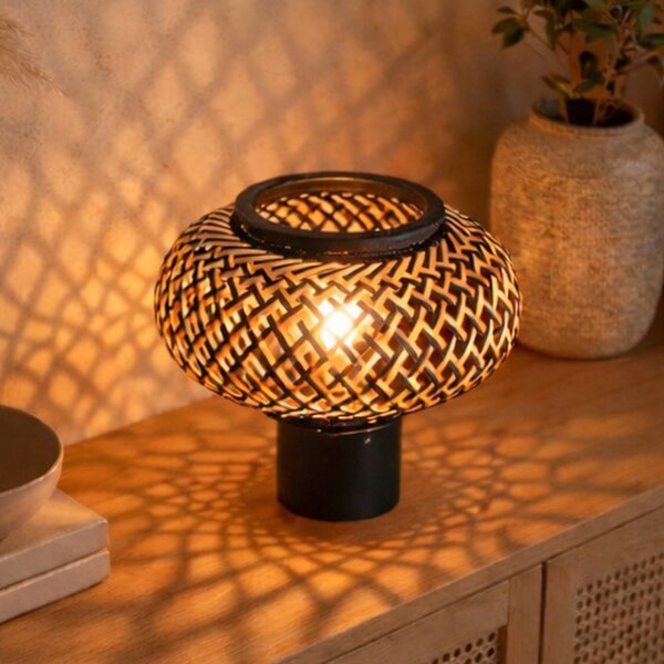 Steinhauer Stolní lampa Bloeba, černá, bambusové pletivo, Ø 22,5 cm, Černá, Obývací pokoj / jídelna, kov
