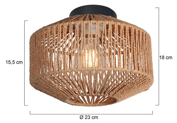 Anne Light Stropní světlo Bloeba, černé, hnědé lanko, Ø 23 cm, stmívatelný, Černá, Obývací pokoj / jídelna, kov