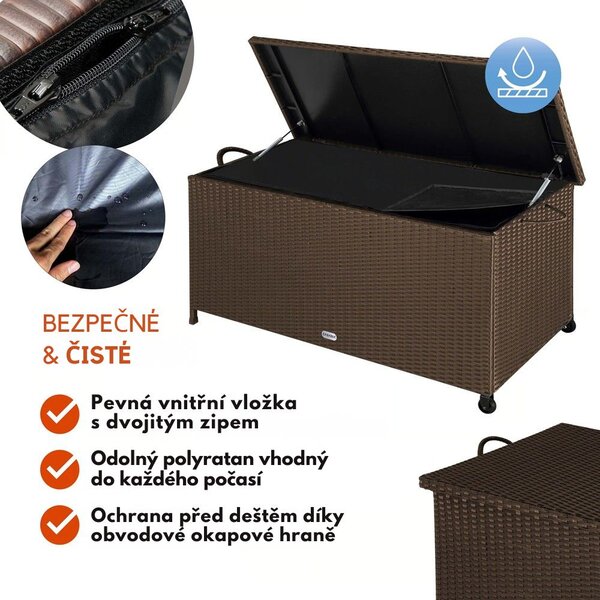 Polyratanový úložný box RICCO, 117 x 53 x 60cm, hnědá Casaria