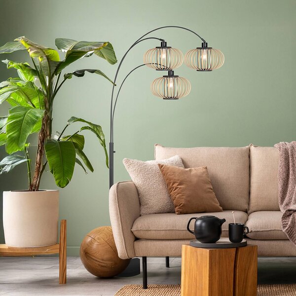 Steinhauer Stojací lampa Nox Light, 3 žárovky, černá, bambusové tyče, E27, Černá, Obývací pokoj / jídelna, kov
