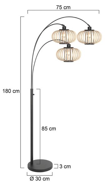 Steinhauer Stojací lampa Nox Light, 3 žárovky, černá, bambusové tyče, E27, Černá, Obývací pokoj / jídelna, kov