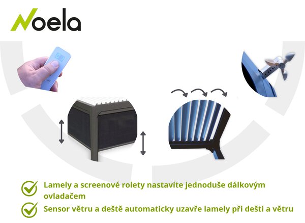 Bioklimatická pergola Noela antracit PREMIUM 3x4 m + montáž Barva lamel: Bílá