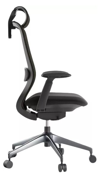 Kancelářská ergonomická židle BESSEL s podhlavníkem — síť, černý plast, nosnost 120 kg, černá