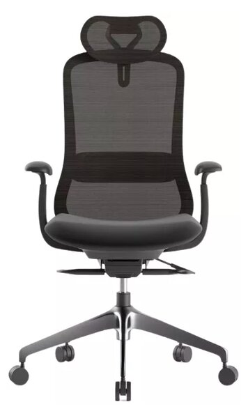 Kancelářská ergonomická židle BESSEL s podhlavníkem — síť, černý plast, nosnost 120 kg, černá