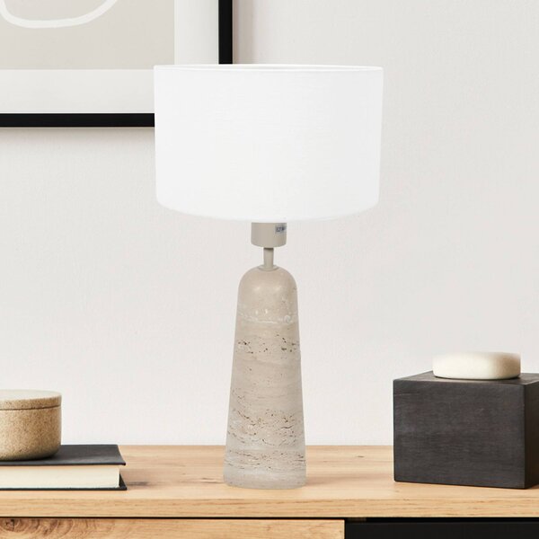 Anne Light Stolní lampa Travino, výška 49 cm, travertin, plátno, E27, Krémová / jantar, Obývací pokoj / jídelna, Kámen