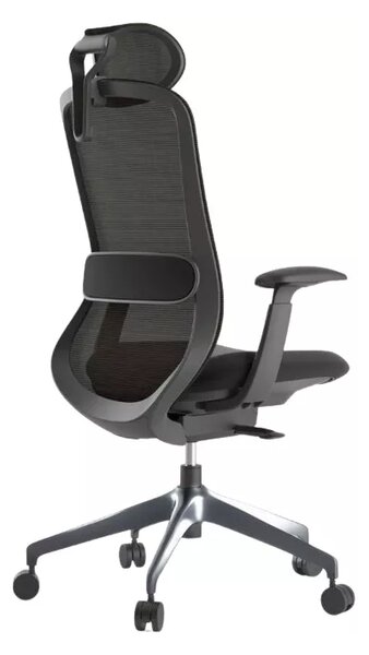 Kancelářská ergonomická židle BESSEL s podhlavníkem — síť, černý plast, nosnost 120 kg, černá