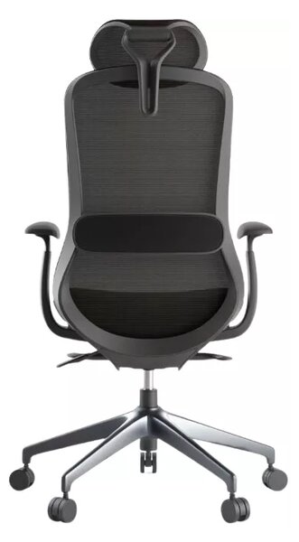 Kancelářská ergonomická židle BESSEL s podhlavníkem — síť, černý plast, nosnost 120 kg, černá