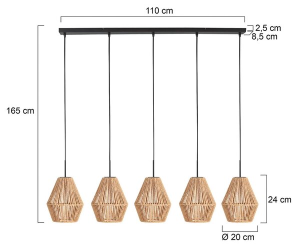 Anne Light Závěsné světlo Ropex 4531, 5 žárovek, dlouhé, černé, lanko hnědé, stmívatelný, Černá, Obývací pokoj / jídelna, kov