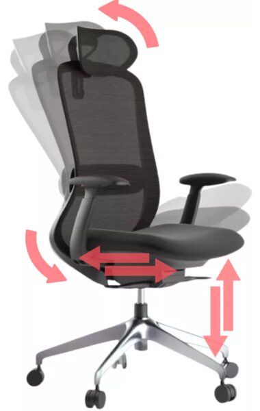 Kancelářská ergonomická židle BESSEL s podhlavníkem — síť, černý plast, nosnost 120 kg, černá