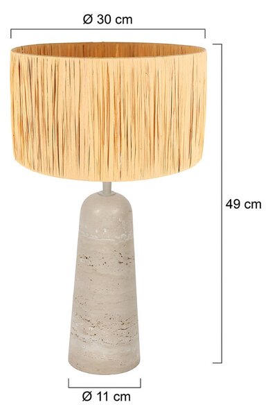 Anne Light Stolní lampa Travino, výška 49 cm, travertin, mořská tráva, E27, Krémová / jantar, Obývací pokoj / jídelna, Kámen