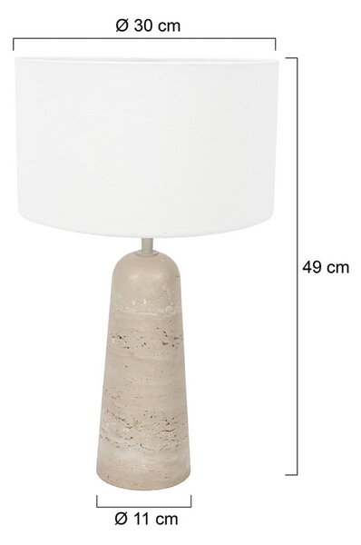 Anne Light Stolní lampa Travino, výška 49 cm, travertin, plátno, E27, Krémová / jantar, Obývací pokoj / jídelna, Kámen