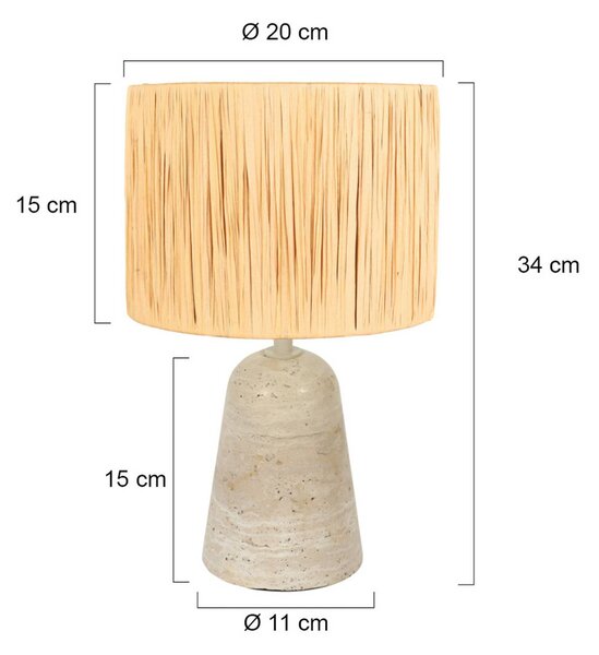Anne Light Stolní lampa Travino, výška 34 cm, travertin, mořská tráva, E27, Krémová / jantar, Obývací pokoj / jídelna, Kámen