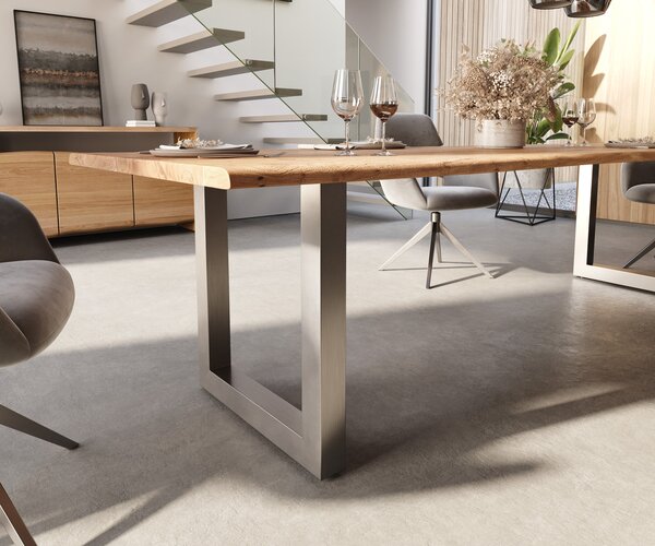 DELIFE Jídelní stůl Edge 300x100 akácie přírodní nerezová ocel široký Live-Edge