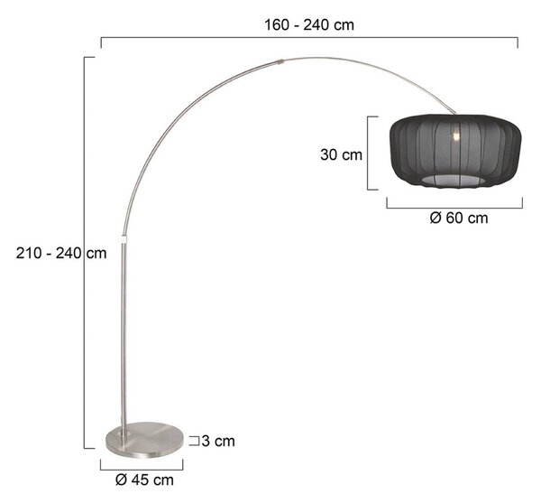 Steinhauer Stojací lampa Sparkled Light, ocel/černý nylon, 240 cm, Hliník / šedá / zinek, Obývací pokoj / jídelna, kov, Moderní