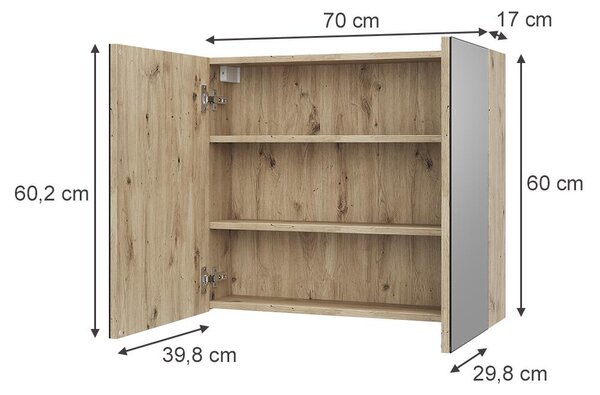 Koupelnová zrcadlová skříňka Vicco Lavia Řemeslný dub 70 x 60.2 cm, Model 66091