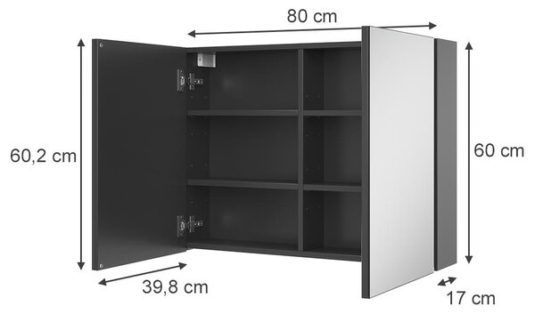 Koupelnová zrcadlová skříňka Vicco Lavia Antracit 80 x 60.2 cm, Model 66096