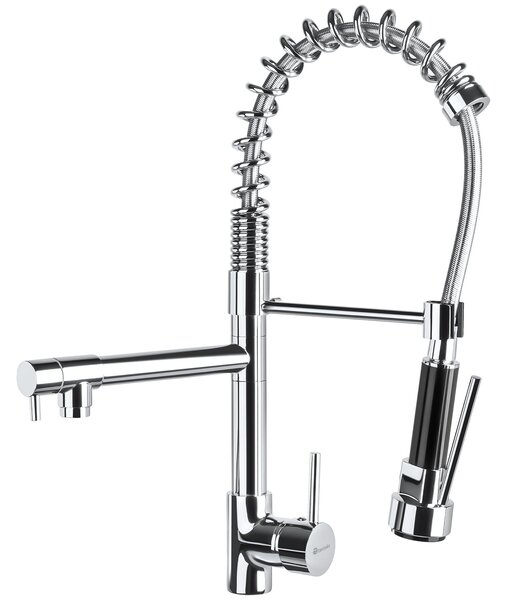 Tectake Dřezová baterie kuchyňská se 2 krky a flexibilní hadicí - šedá