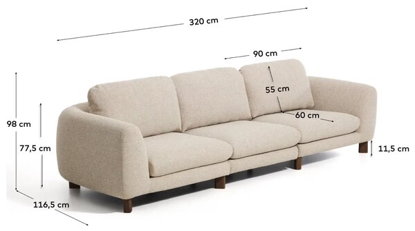 Kave Home Béžová třímístná pohovka Vera 320 cm s ořechovou podnoží