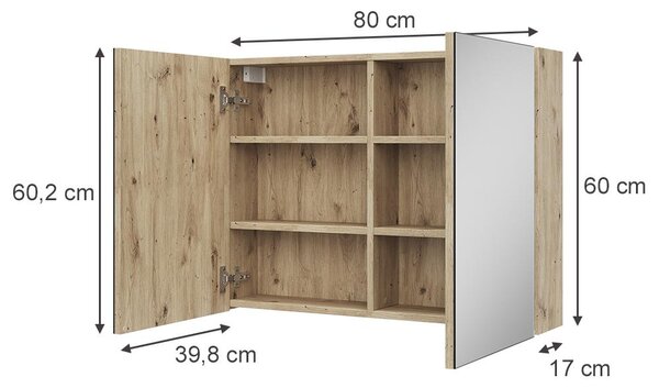 Koupelnová zrcadlová skříňka Vicco Lavia Řemeslný dub 80 x 60.2 cm, Model 66095
