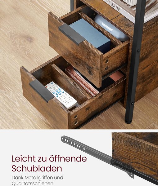 Noční / Boční stolek Stranda s elektrickými a USB zásuvkami - 61x60x35 cm | hnědý