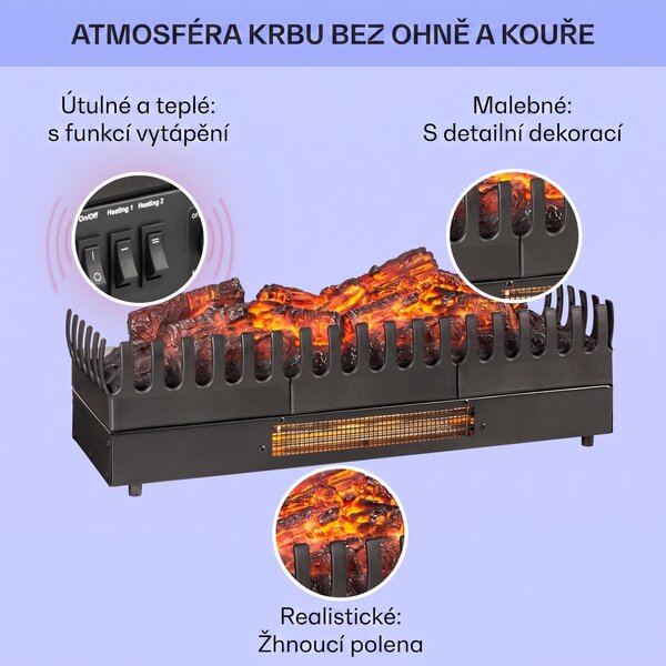 Klarstein Elektrický krb, elektrické ohřívače do obývacího pokoje a interiéru, elektrický krb s LED plameny a ovládáním pomocí aplikace, volně stojící krb, ventilátorový ohřívač s časovačem, termostat, ohřívač 2000 W