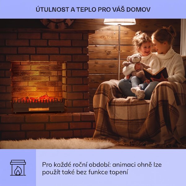 Klarstein Elektrický krb, elektrické ohřívače do obývacího pokoje a interiéru, elektrický krb s LED plameny a ovládáním pomocí aplikace, volně stojící krb, ventilátorový ohřívač s časovačem, termostat, ohřívač 2000 W