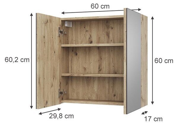 Koupelnová zrcadlová skříňka Vicco Lavia Řemeslný dub 60 x 60.2 cm, Model 66087