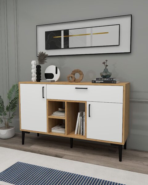 Komoda Trubas (dub safírový + bílá). Akce -20%