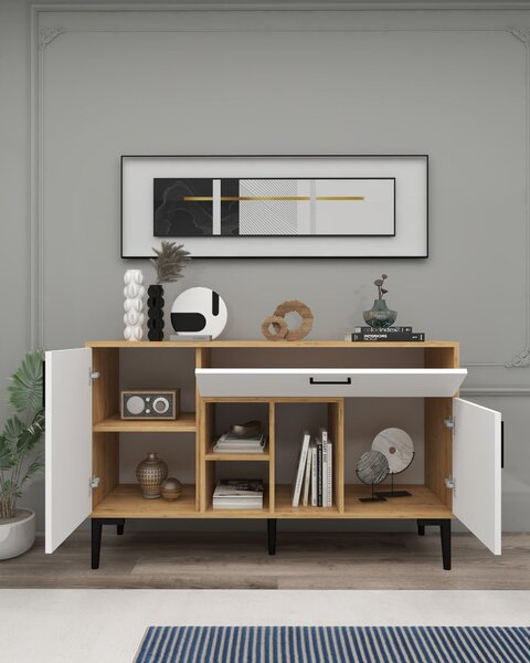 Komoda Trubas (dub safírový + bílá). Akce -20%
